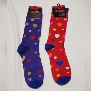 2pairs Red & Purple Hearth Print Sumona Crew Socks
